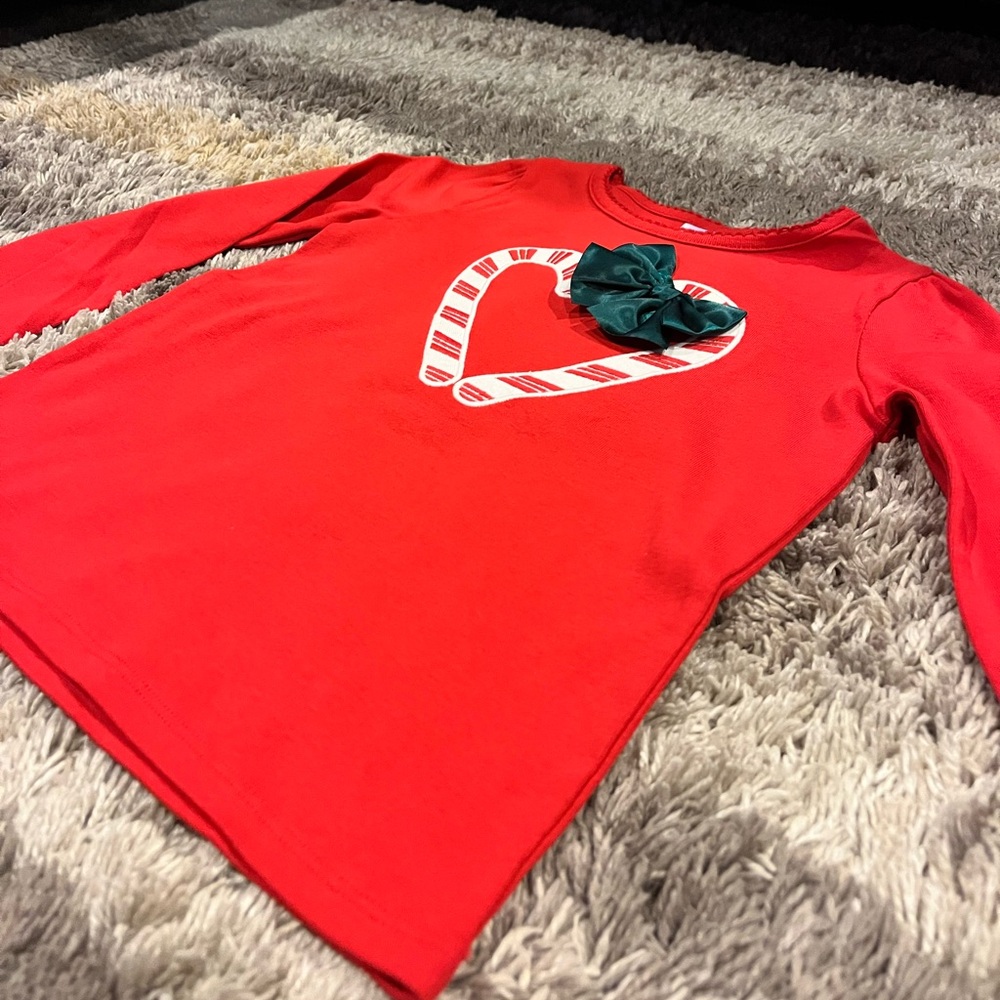 Girls Gymboree Appliqué Candy Cane Bow Long-Sleeve Christmas Shirt - 6 - Red - Picture 2 of 7